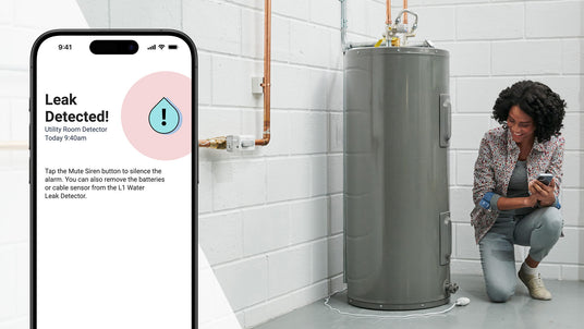 Water leak detection products and app screen