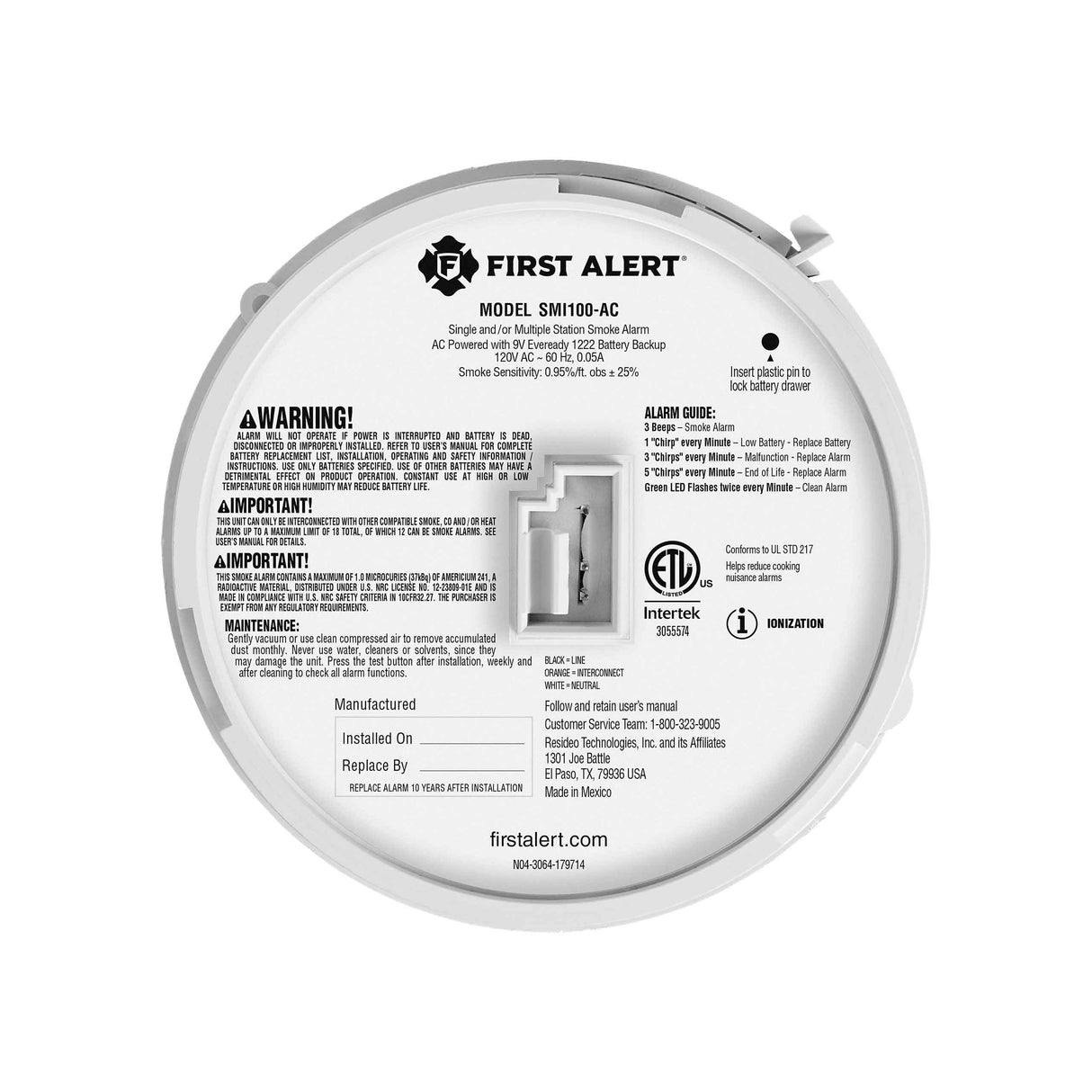 Hardwire Interconnect Smoke Alarm with Battery Backup