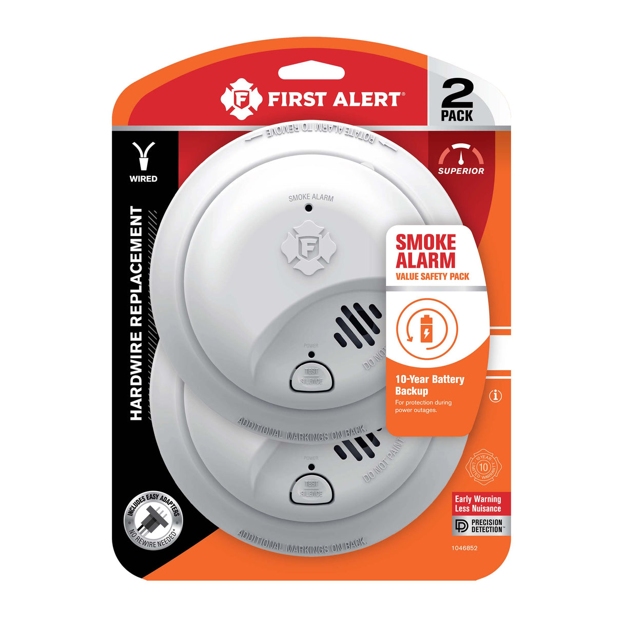 Smoke Alarm front view in package 2 pack